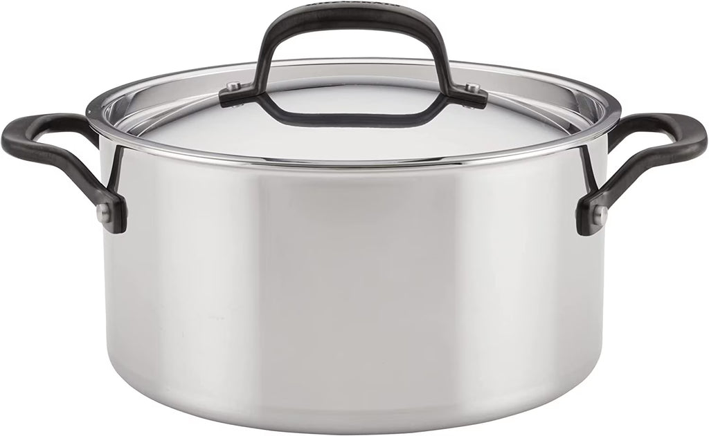5-Ply Clad Polished Stainless Steel Stock Pot with Lid, 6 Quart E395359