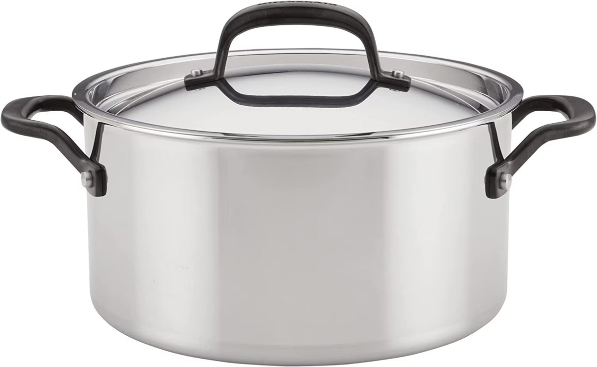 5-Ply Clad Polished Stainless Steel Stock Pot with Lid, 6 Quart E395359