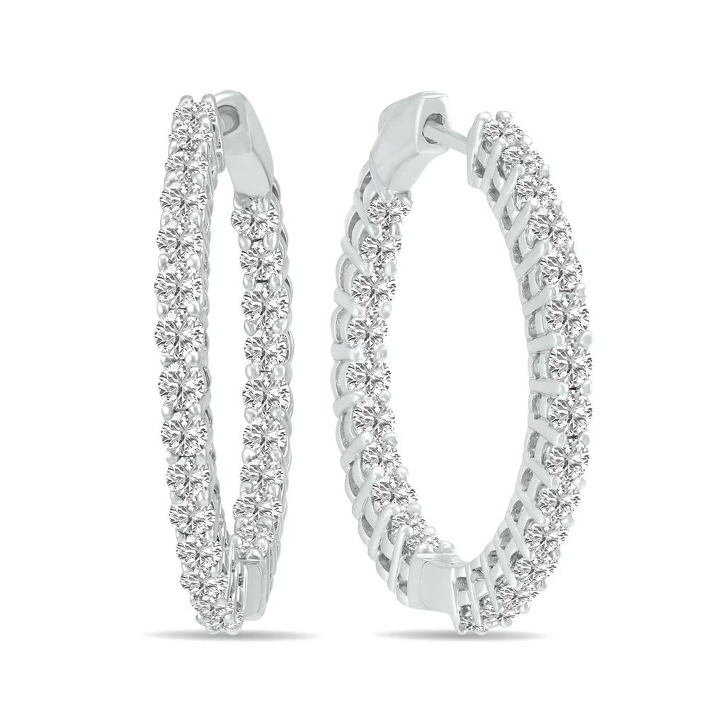 14K White Gold Diamond Hoop Earrings Z682265