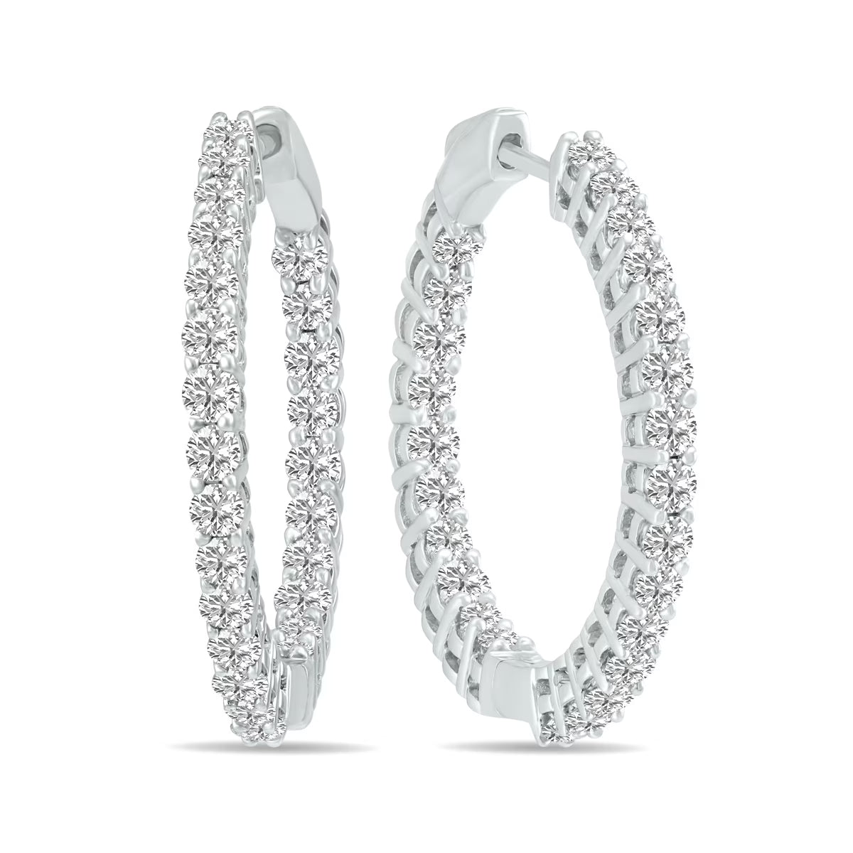 14K White Gold Diamond Hoop Earrings Z682265
