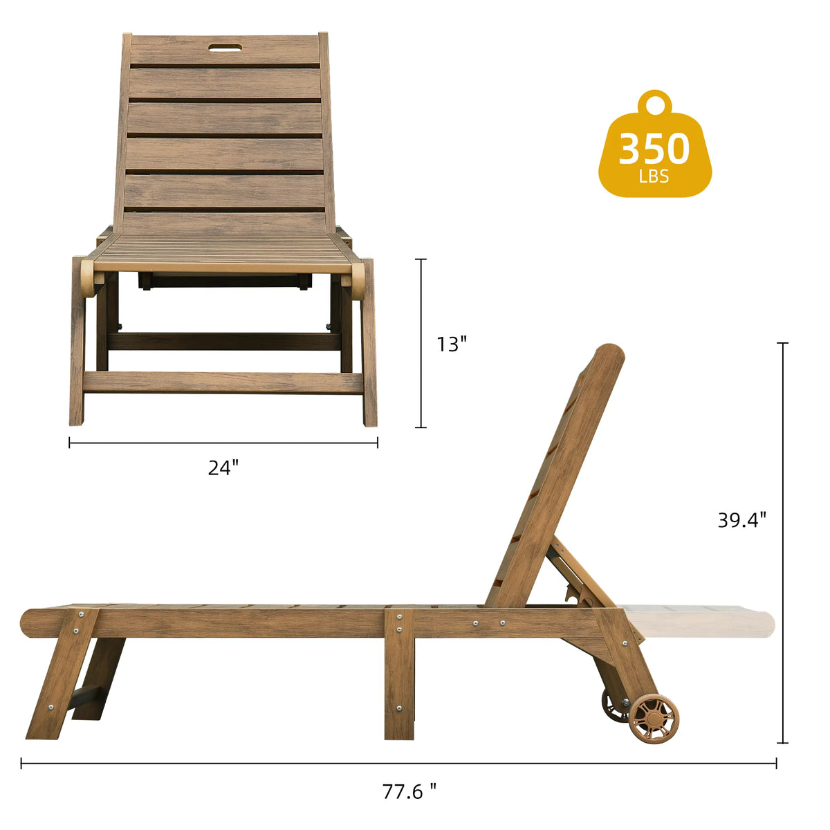 Brown Weather Resistant Poly Resin Chaise Lounge Chair with Wheel U773