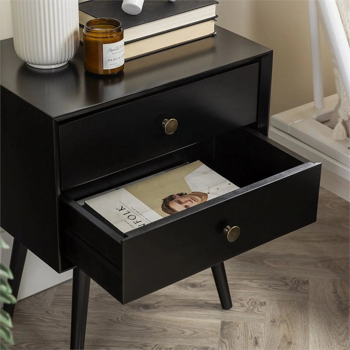 Black 2-Drawer Nightstand X31499