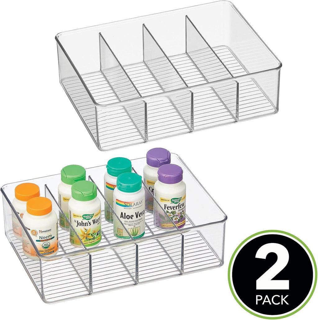 Clear Plastic 4 Divided Sections Storage Bin Box 2 Pack L440261