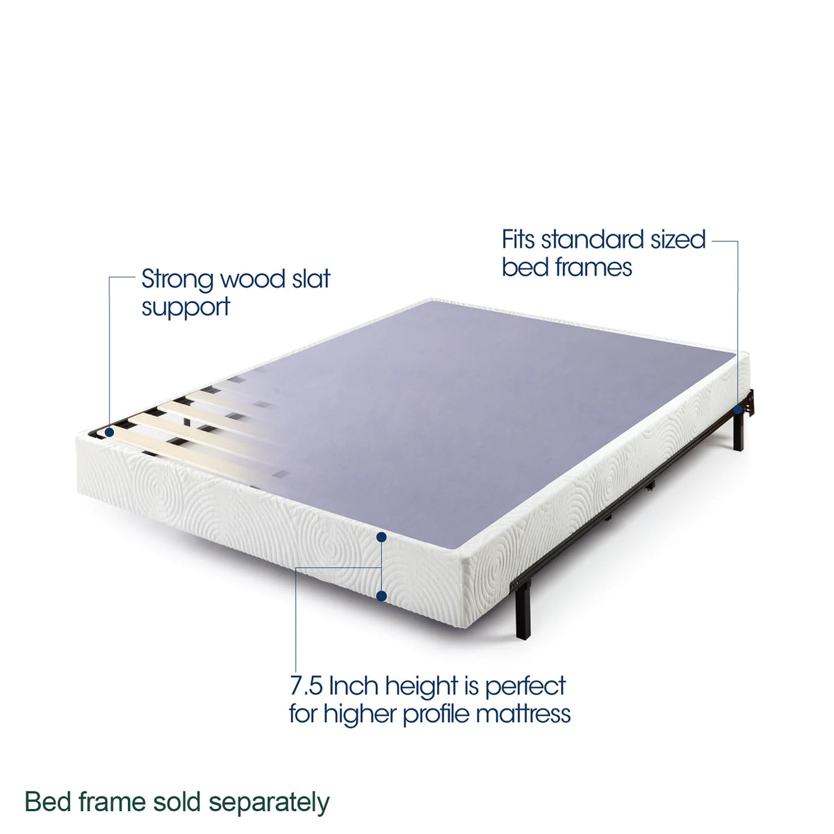 7.5 Metal Box Spring with Wood Slats, Twin M854