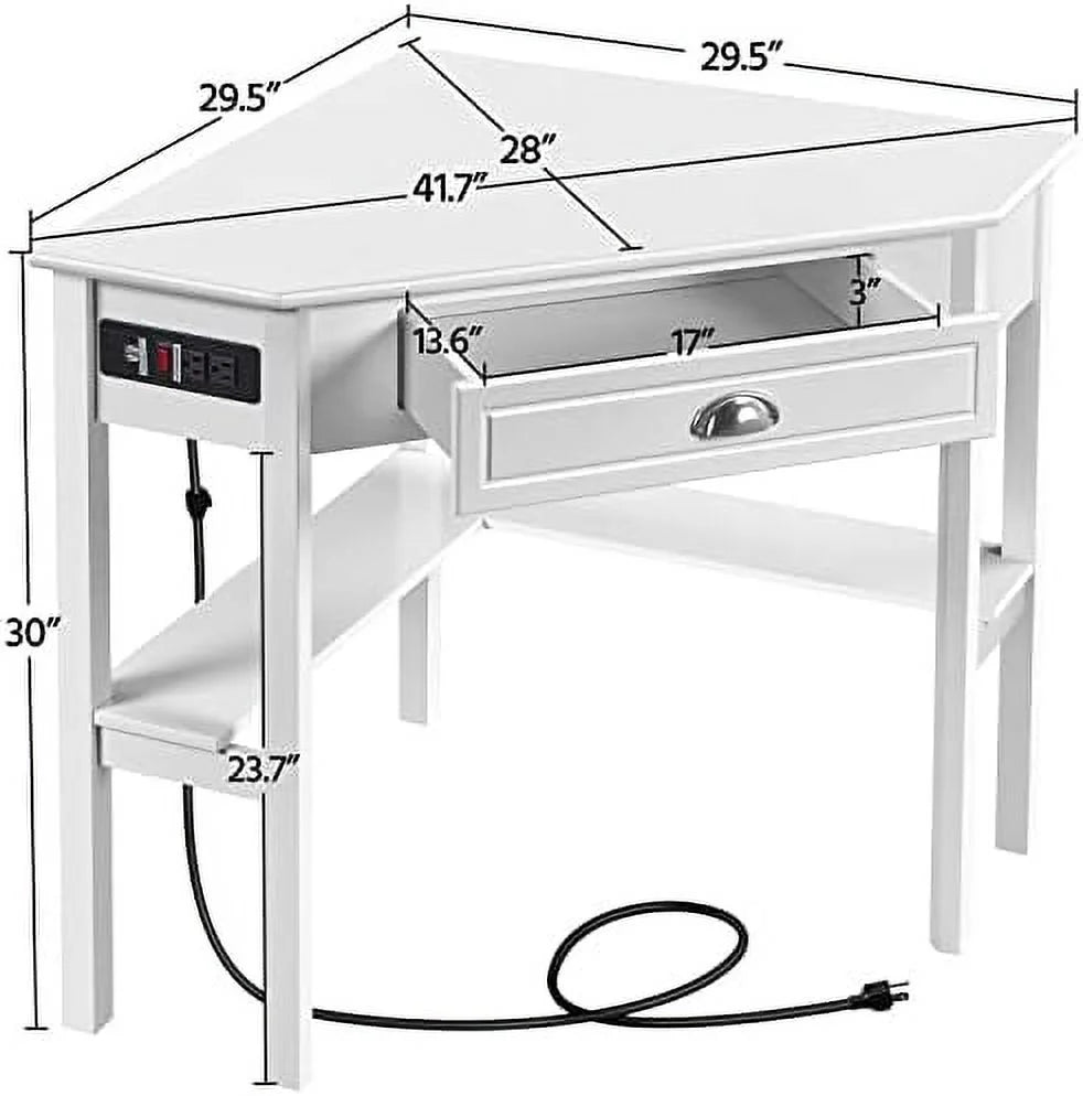 L Shaped Corner Computer Desk with Power Outlets White F356254