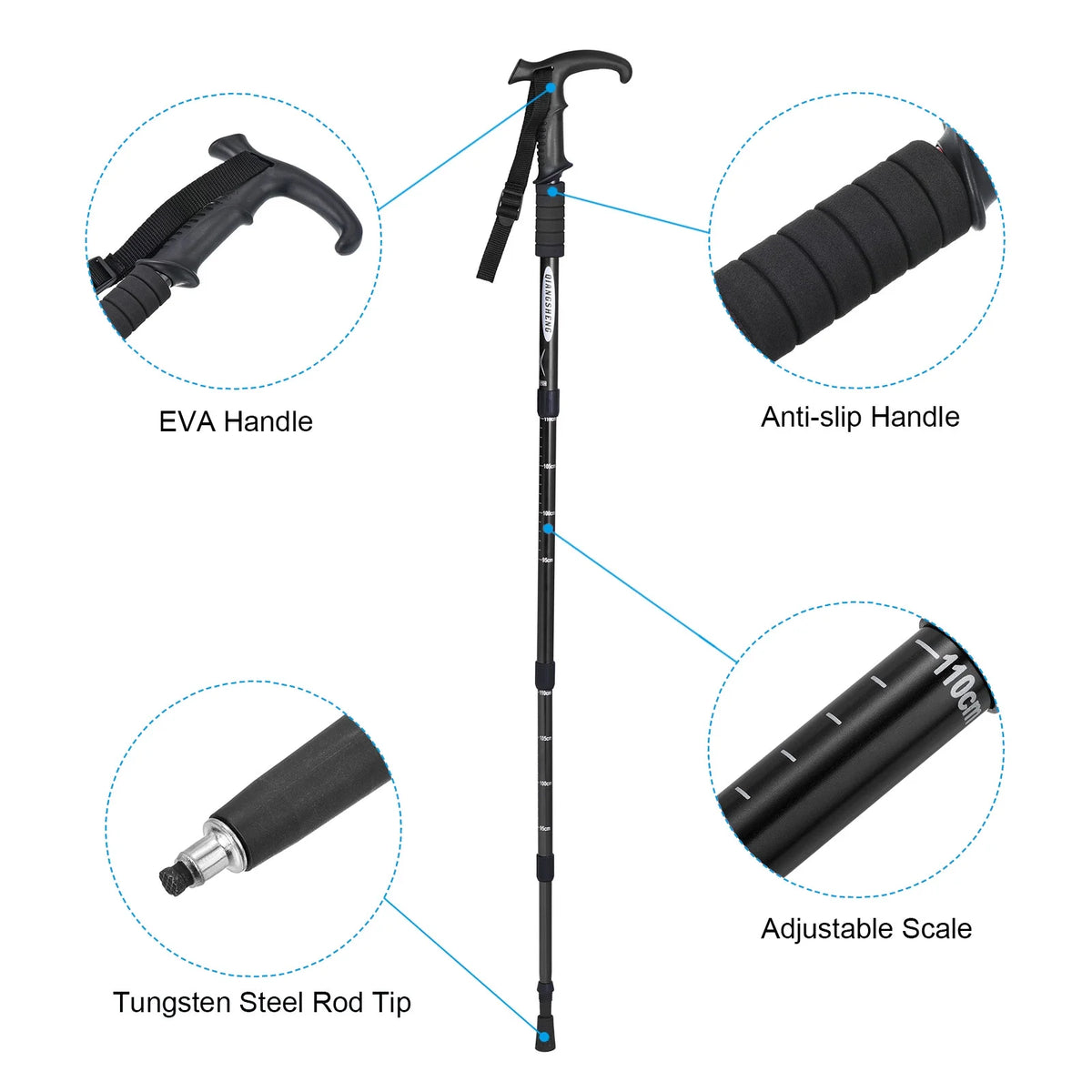 Black Collapsible Trekking Pole 43 Inch D638116