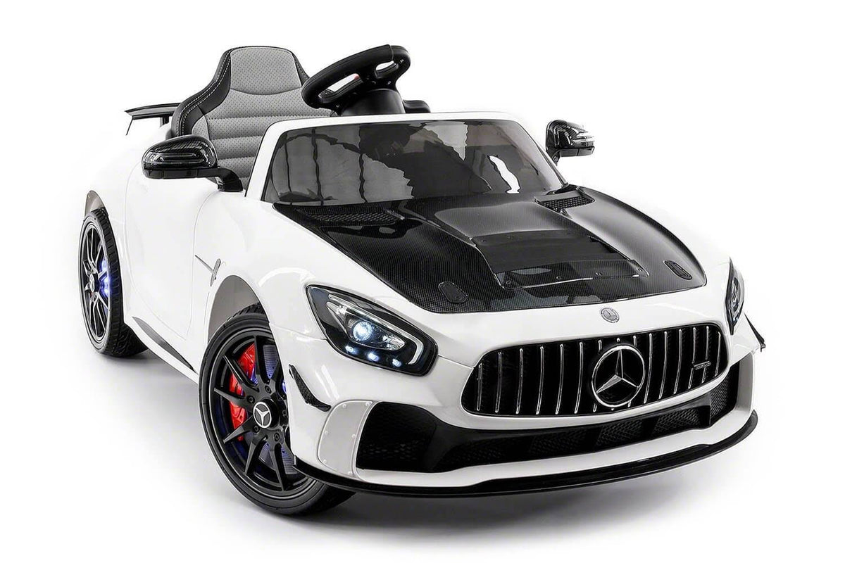 White 12V Ride-On Car with Leather Seats and LED Lights N3162