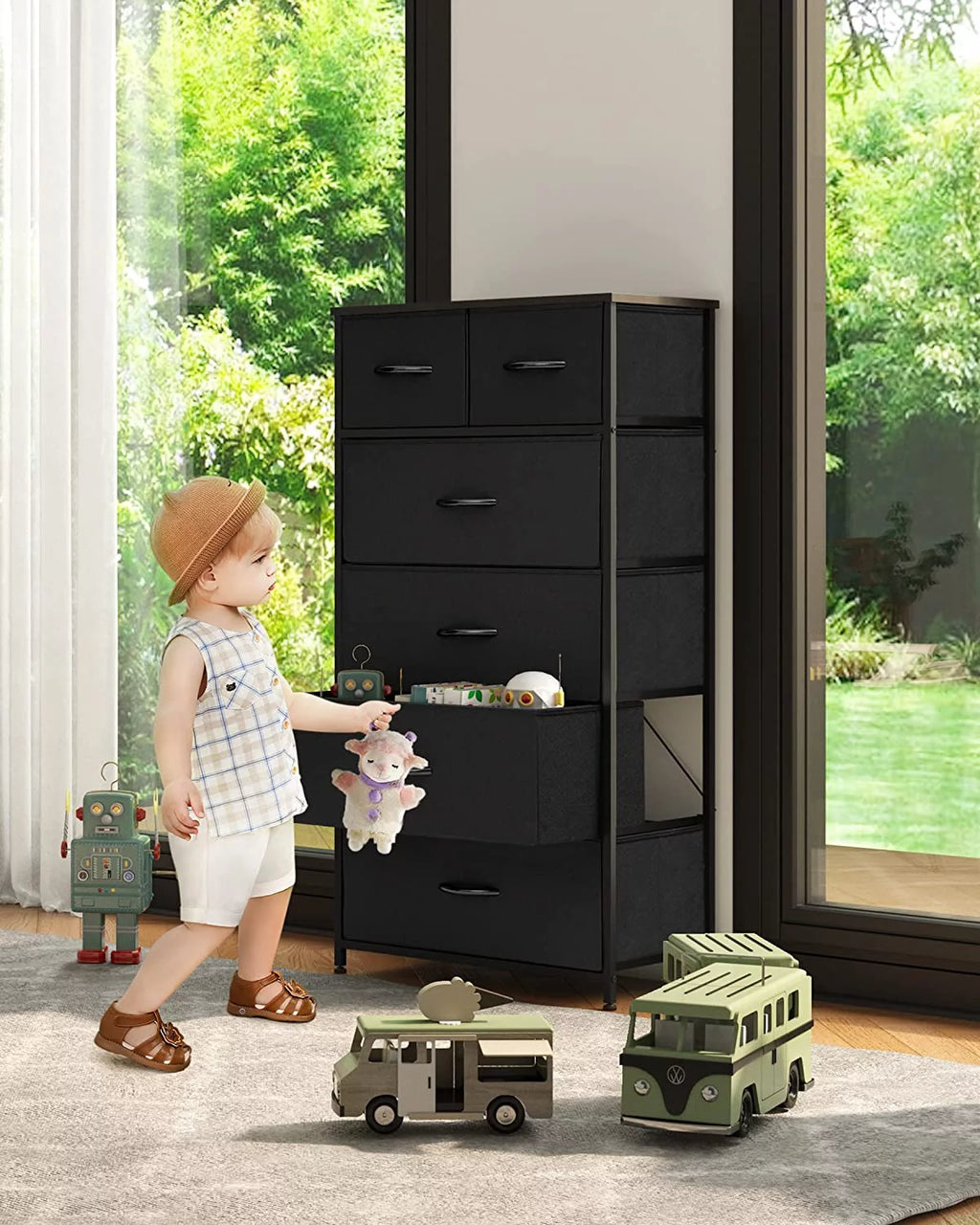 Black 6 Drawer Fabric Dresser C7545