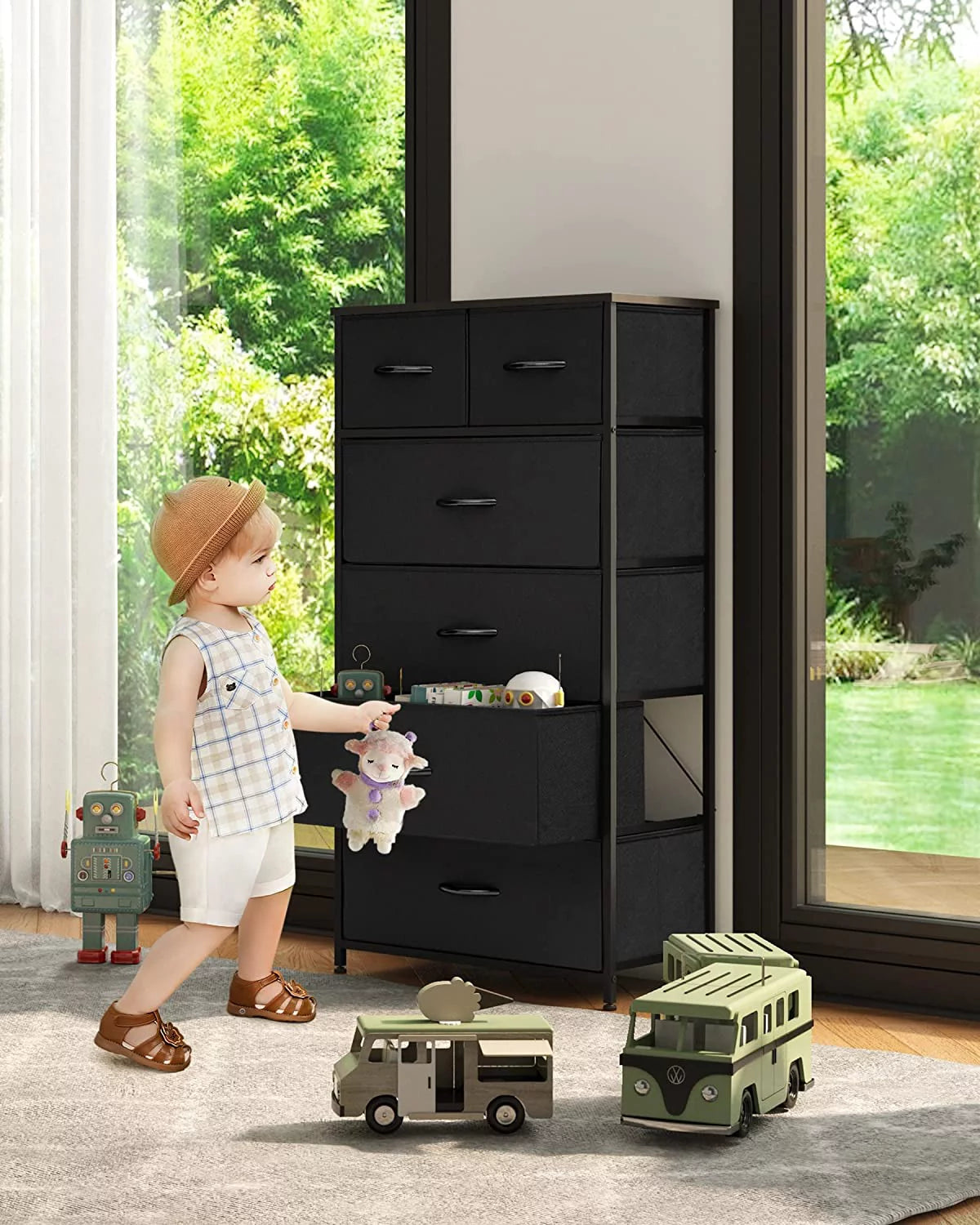 Black 6 Drawer Fabric Dresser C7545