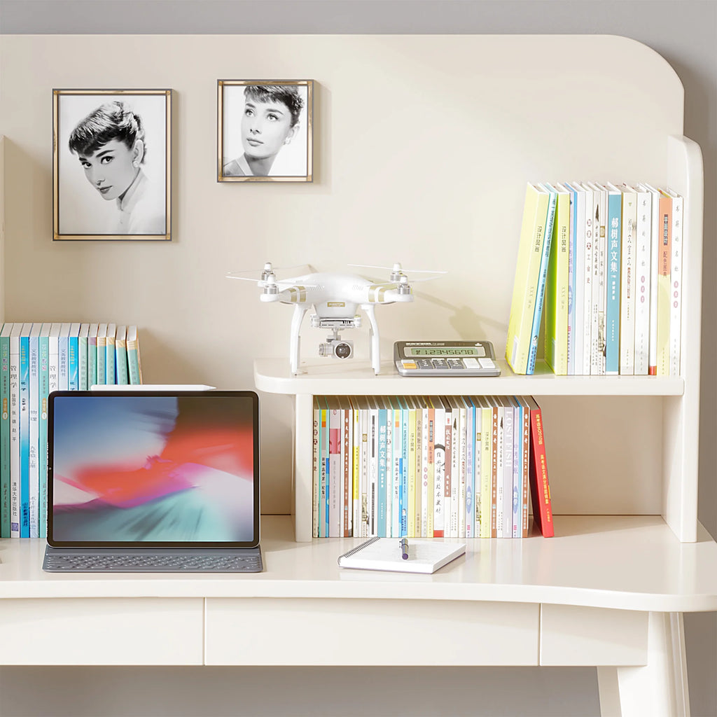 White Wooden Kids Desk with Bookshelf and Two Drawers U191264