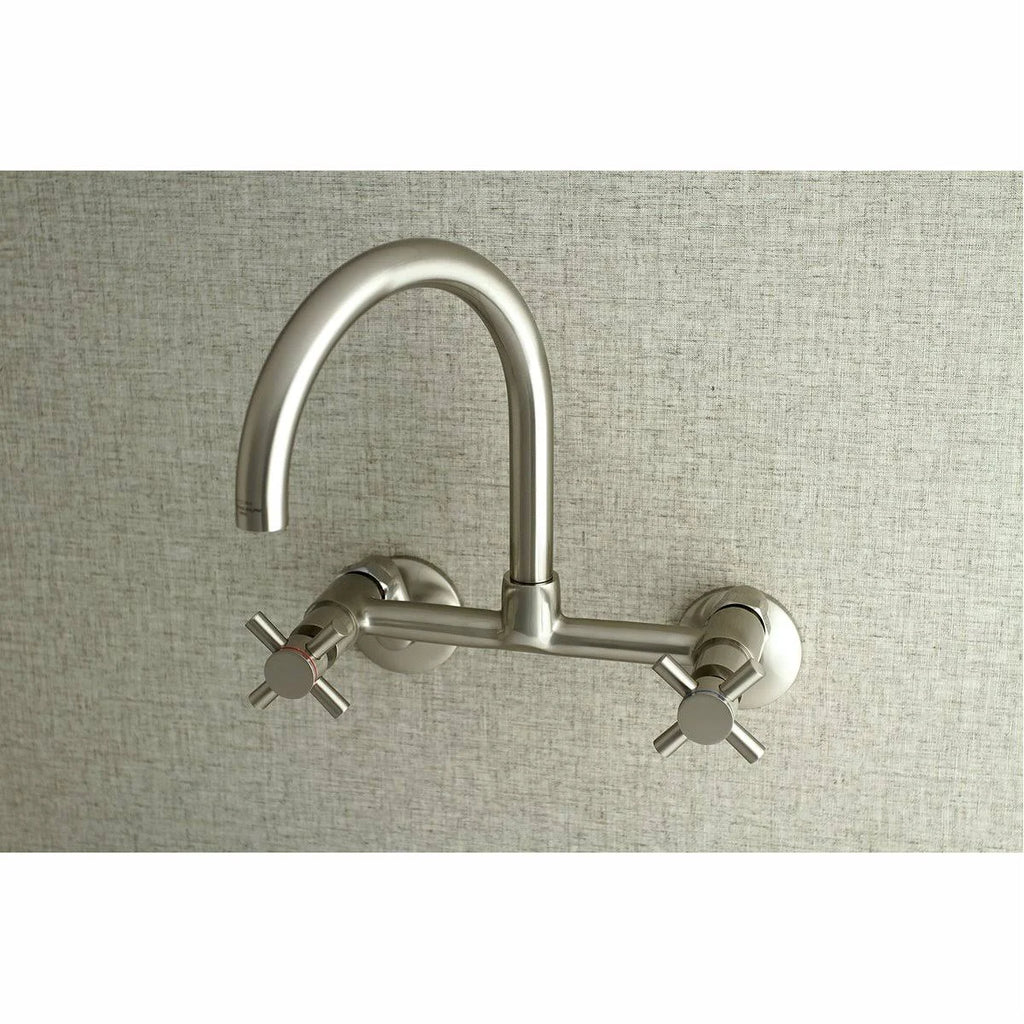 Brushed Nickel Adjustable Center Wall Mount Kitchen Faucet H21465