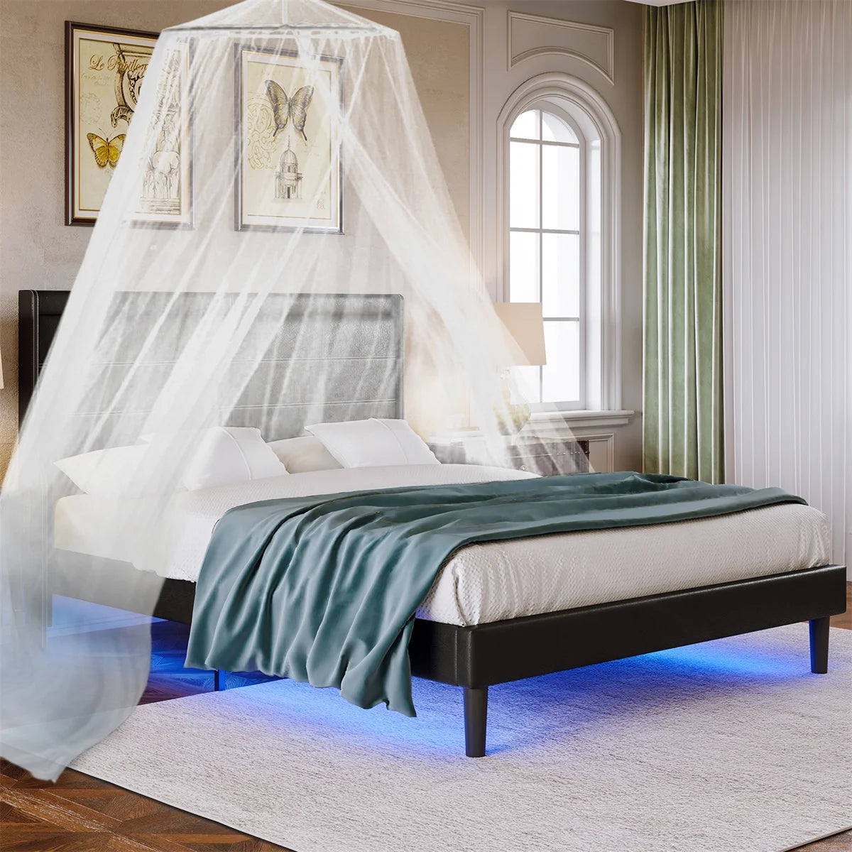 Queen Size Upholstered Bed with Lights Y7978