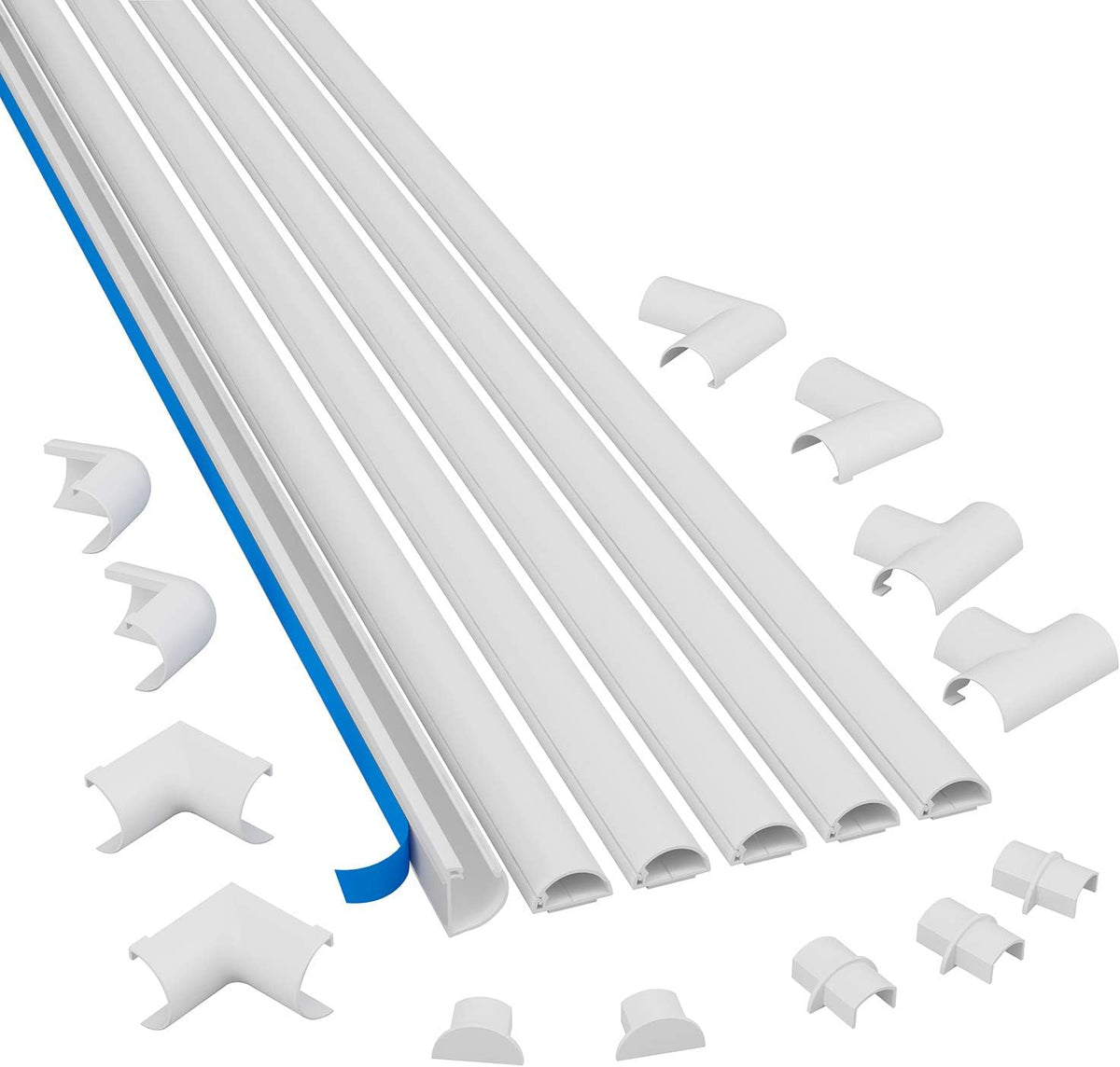 White 30FT Self-Adhesive Cord Cover Kit with 6 x 5FT Channels B7978