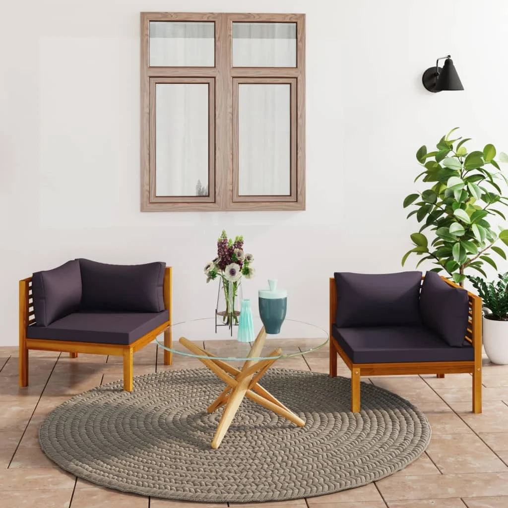 Dark Gray Cushions Solid Acacia Wood Corner Sofas W679525