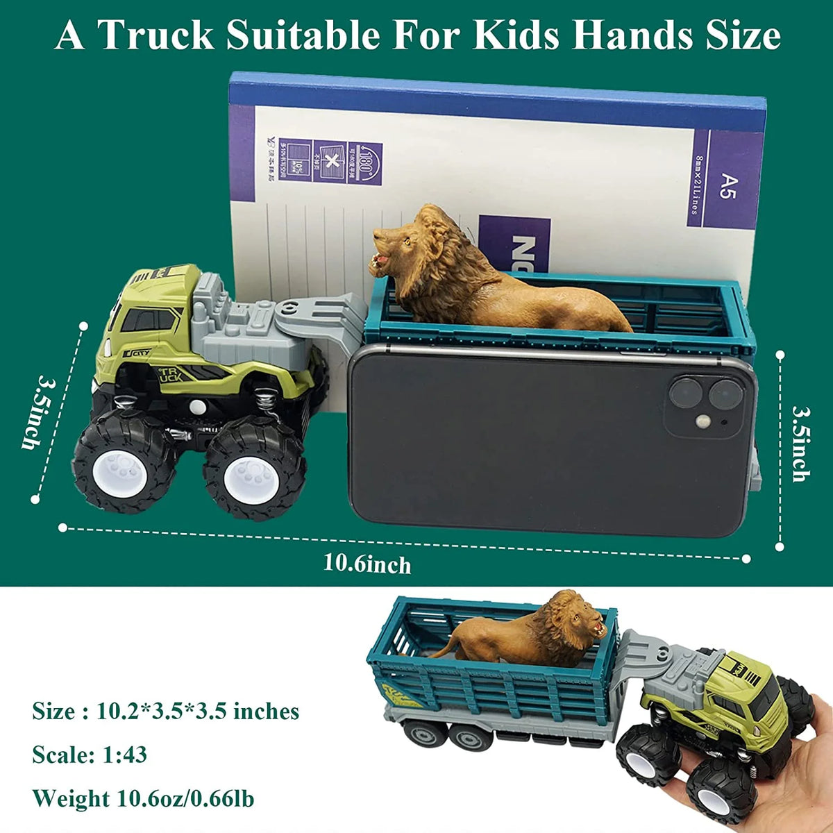 Friction Powered Toy Cars Animal Transporter with Lion Figurine E669