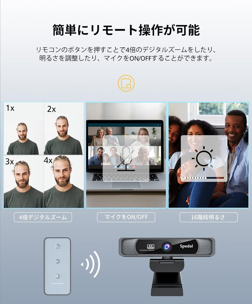 4K Webcam with Dual Microphones, 120° Wide Angle Zoomable Web Camera G52407