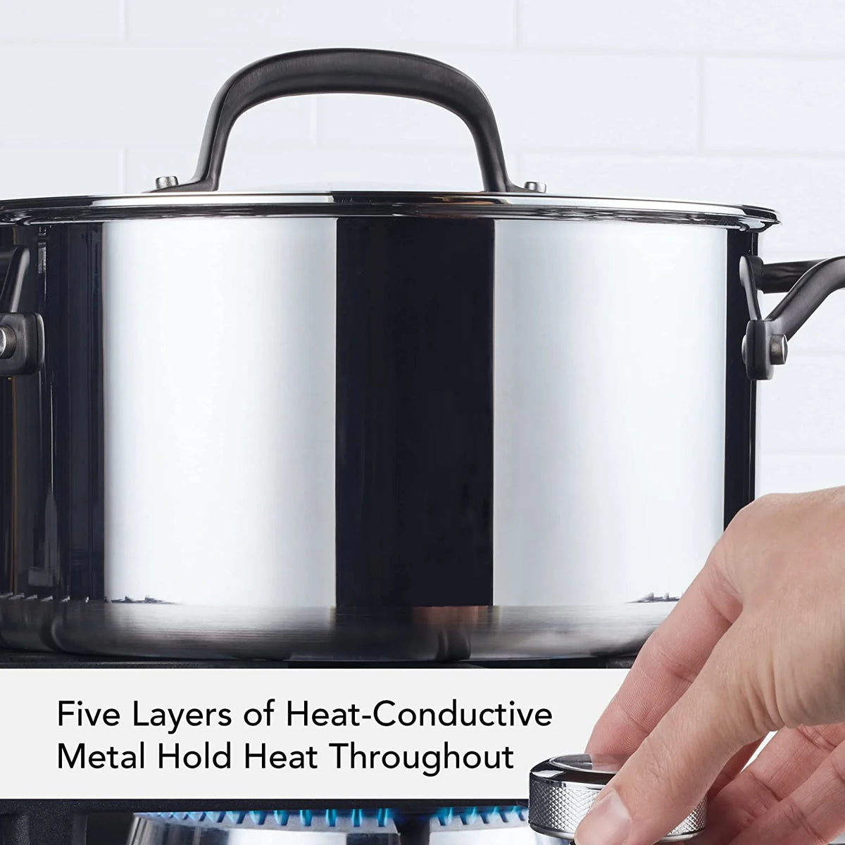 5-Ply Clad Polished Stainless Steel Stock Pot with Lid, 6 Quart E395359