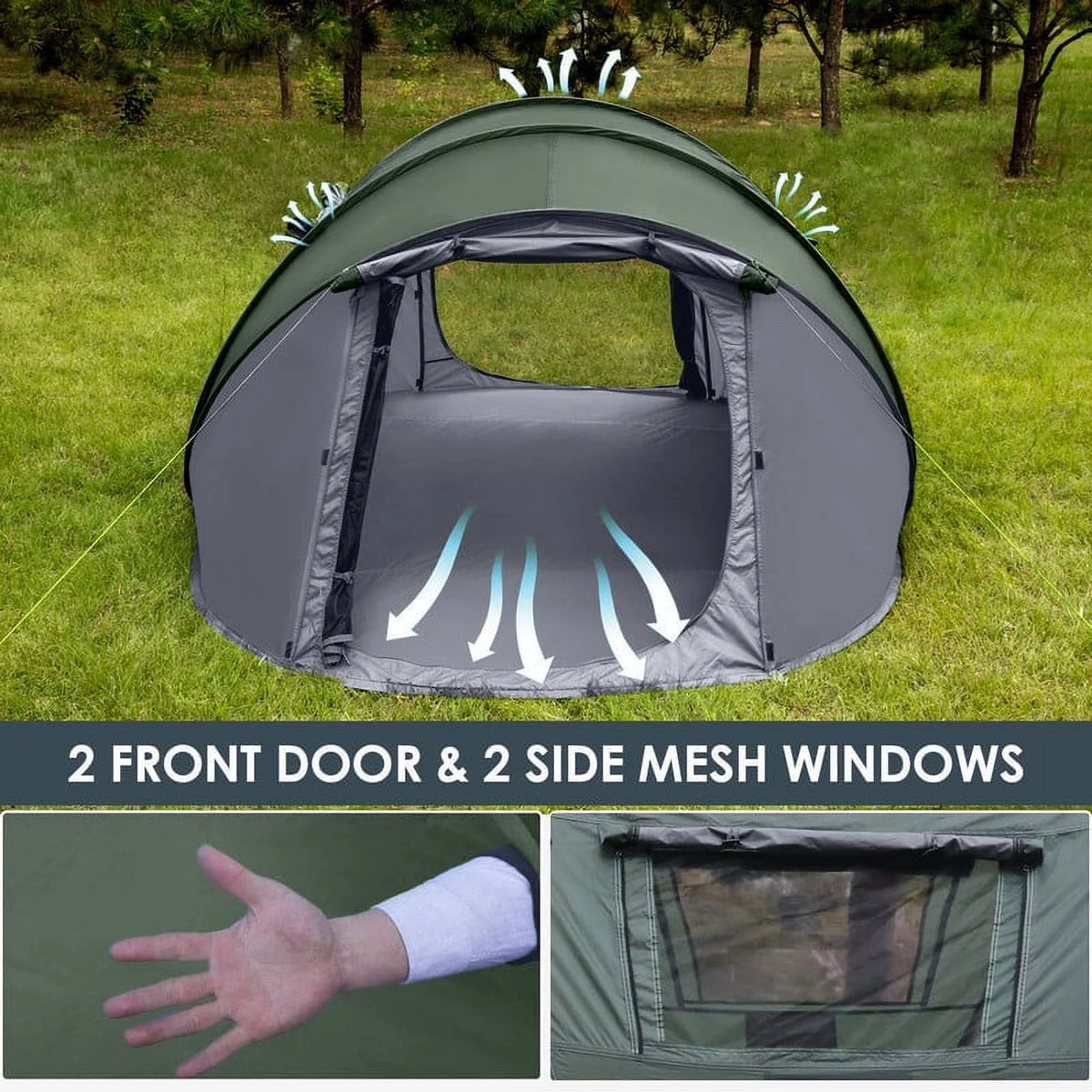 4 Person Waterproof Pop Up Tent with Vestibule L620