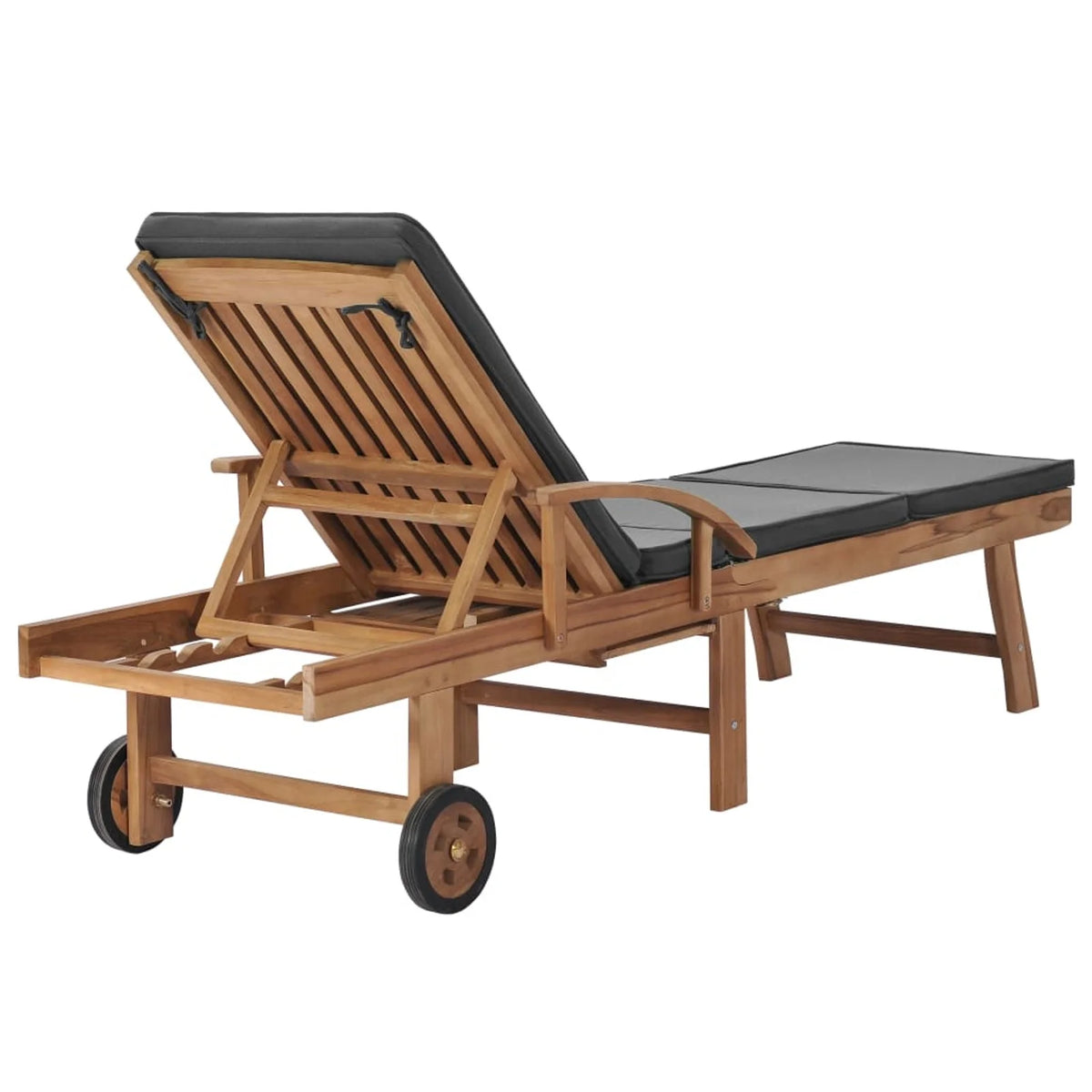 Adjustable Teak Wood Chaise Lounge Chair with Wheels M923642