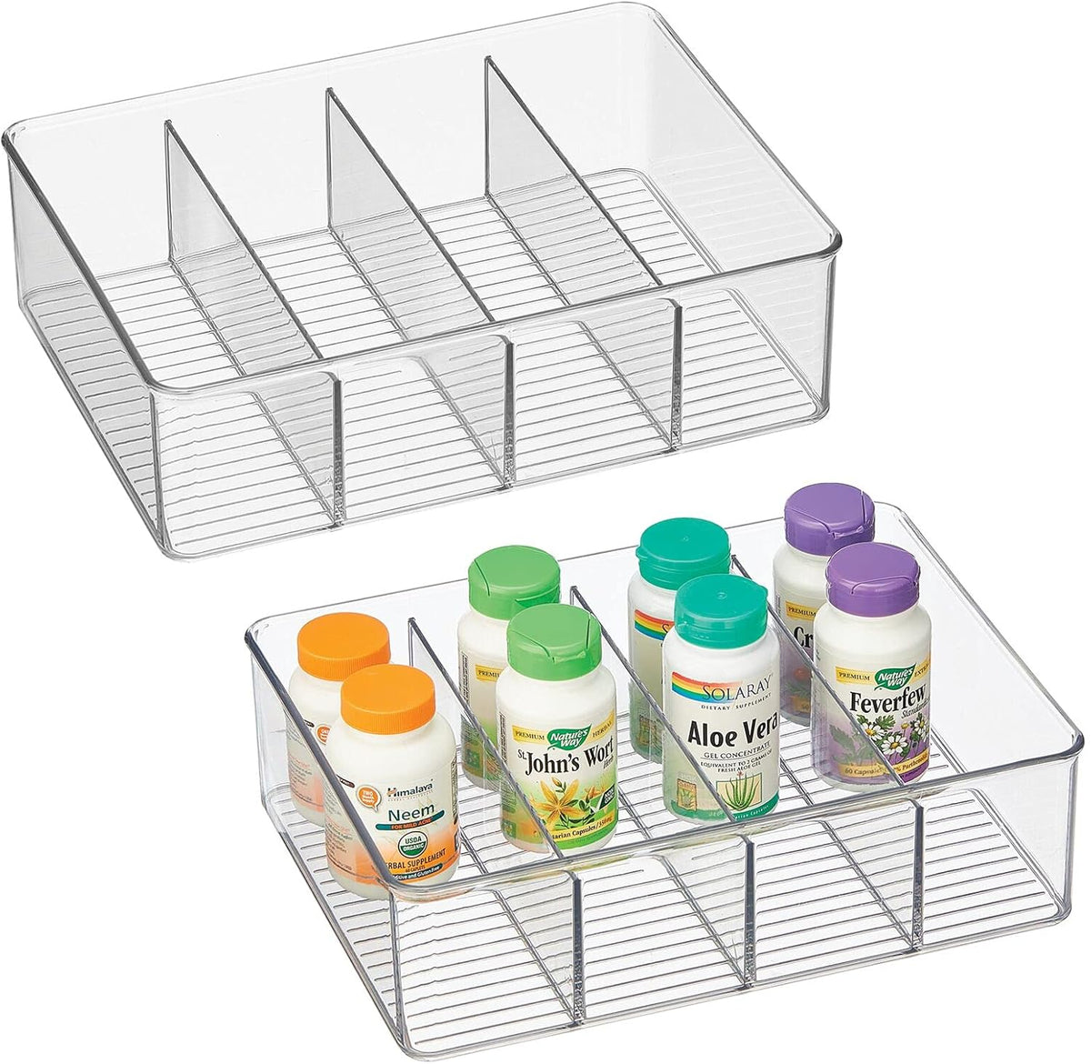 Clear Plastic 4 Divided Sections Storage Bin Box 2 Pack L440261