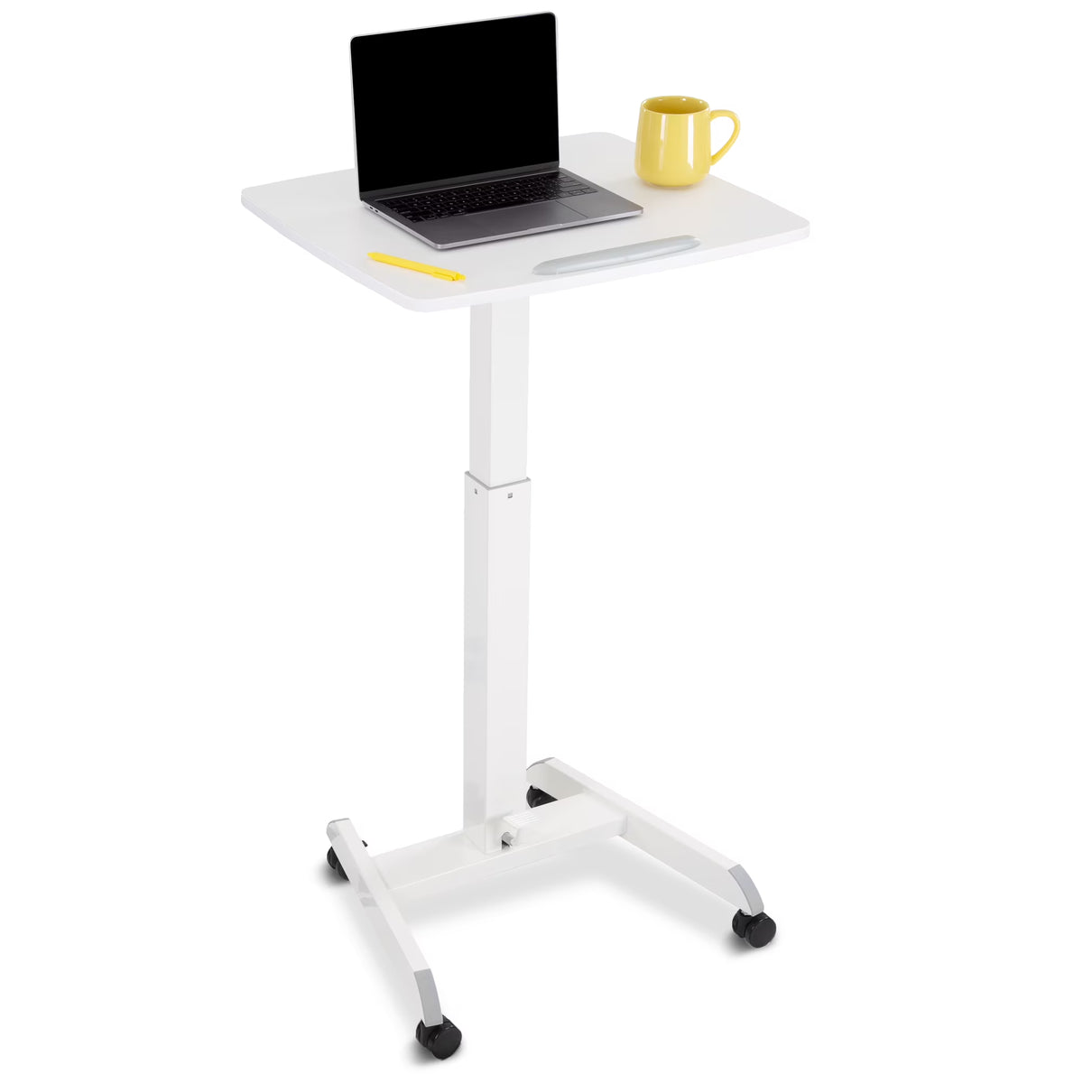 White Multifunctional Mobile Podium with Pneumatic Height Adjustments P369742
