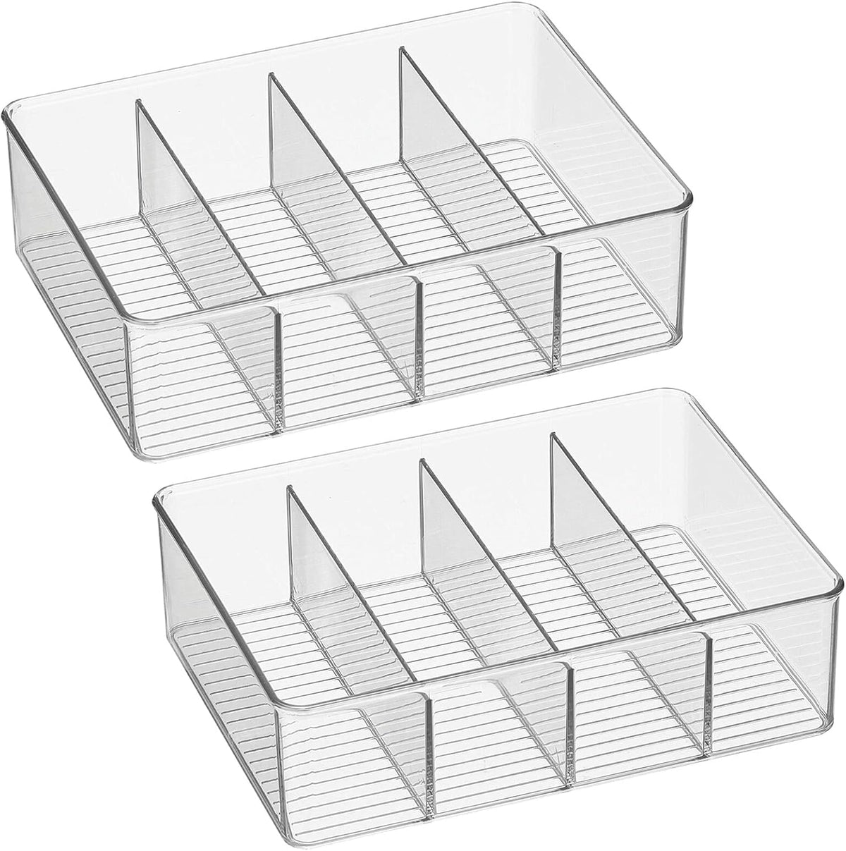 Clear Plastic 4 Divided Sections Storage Bin Box 2 Pack L440261