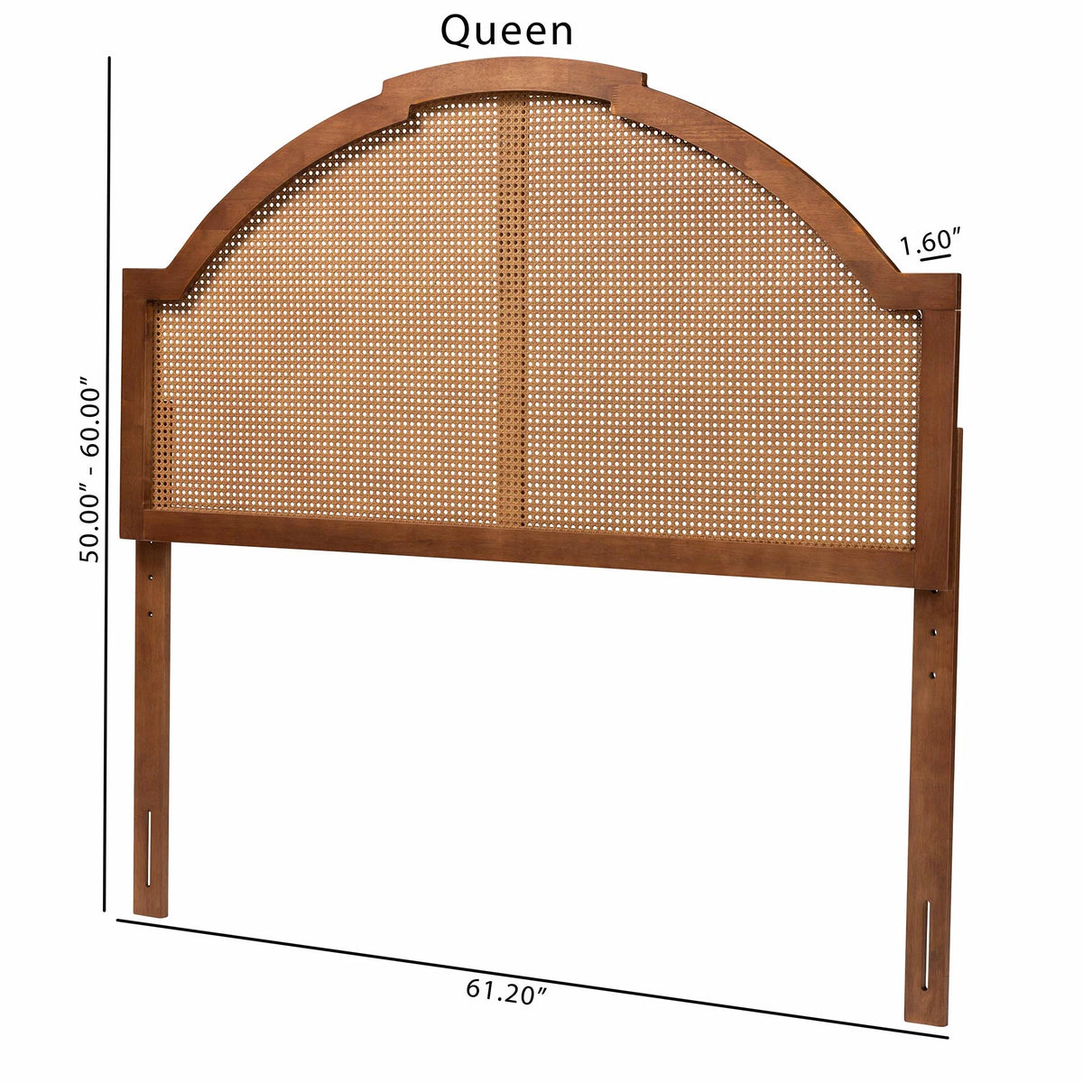 Ash Walnut Finished Wood Queen Size Headboard with Rattan U5646